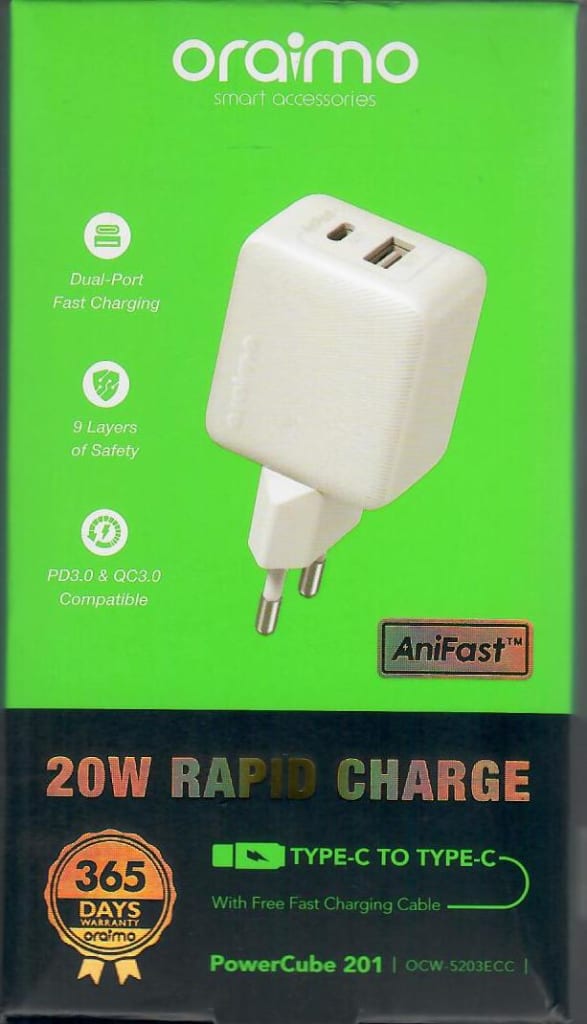 CHARGEUR ORAIMO 2 PORTS 20 W